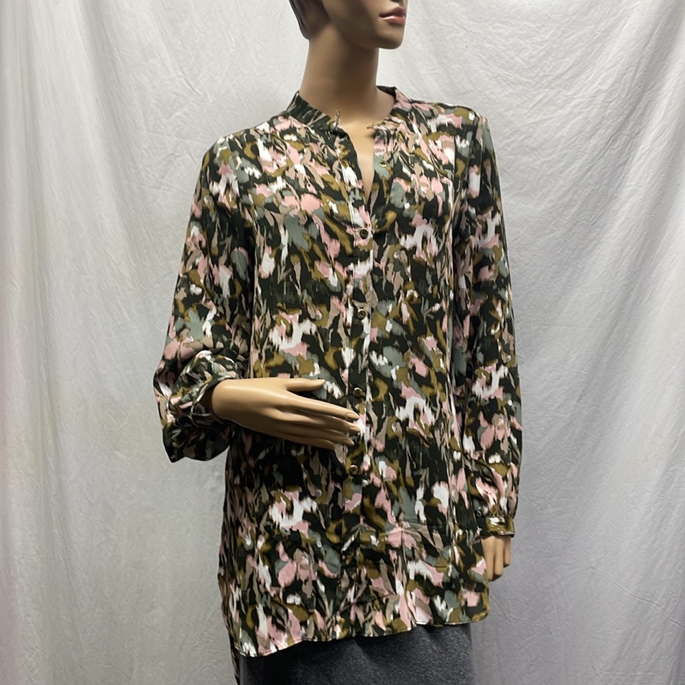 Joan Vass New York Women's High Low Button Down Shirt Blouse Tunic